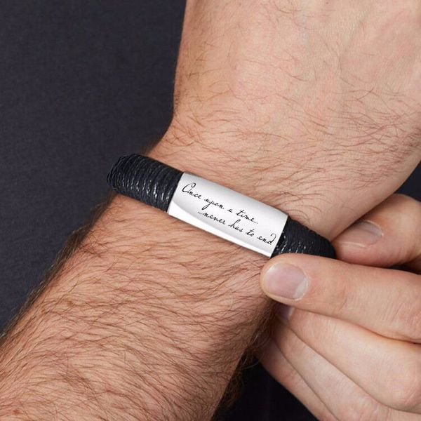 men's personalised engraved message woven leather bracelet for him gift men jewelry, Golden;silver
men's personalised engraved message woven leather bracelet for him gift men jewelry, Golden;silver