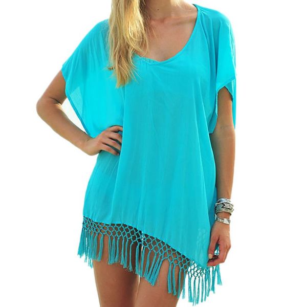 sunscreen blouse women summer clothes all-match solid color beach tassel decor blouses, White
sunscreen blouse women summer clothes all-match solid color beach tassel decor blouses, White