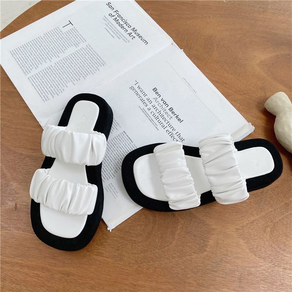 2020 summer women slipper ladies outdoor elegant folds slides sandals wedge high heels slip on slipper, Black 
2020 summer women slipper ladies outdoor elegant folds slides sandals wedge high heels slip on slipper, Black