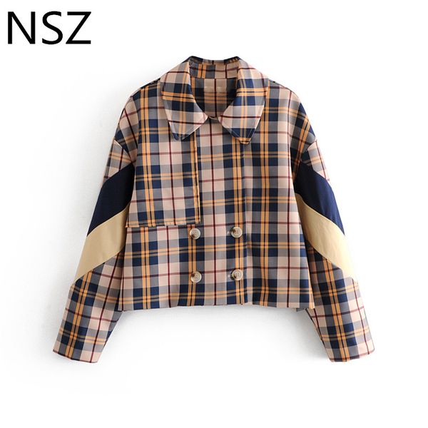 women patchwork checked crop jacket plaid coat long sleeve single breasted short coat female casual loose outerwear top, Black;brown
women patchwork checked crop jacket plaid coat long sleeve single breasted short coat female casual loose outerwear top, Black;brown