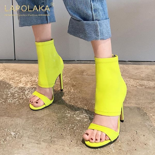 lapolaka new design 2020 large size 43 peep toe summer sandals women shoes thin high heels zip up woman sandals, Black