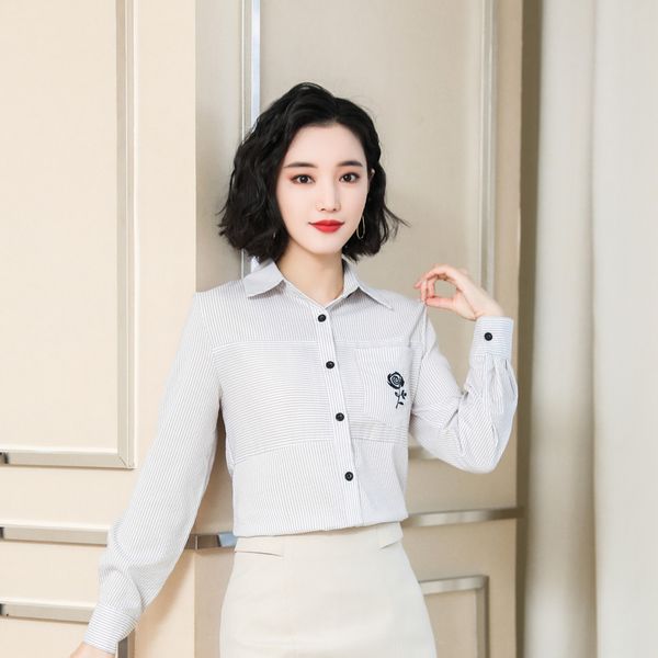women's blouses & shirts womens striped floral embroidered long sleeve button pocket shirt dropshiping 2021 w1126, White
women's blouses & shirts womens striped floral embroidered long sleeve button pocket shirt dropshiping 2021 w1126, White