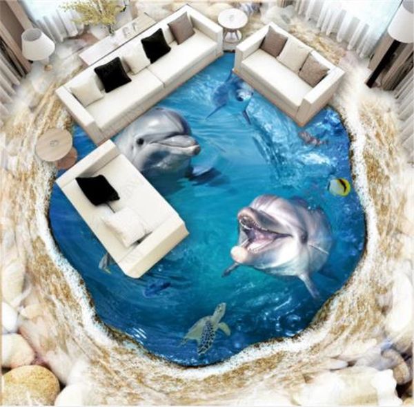 custom wallpaper art dolphin seabed 3d floor mural