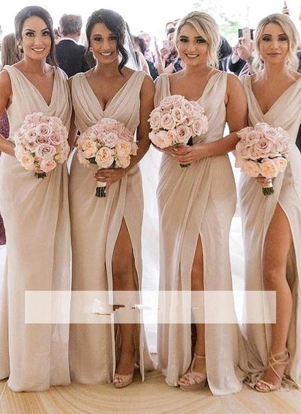 2019 elegant v neck chiffon long bridesmaid dresses sleeveless ruched split maid of honor wedding guest dresses bc0219, White;pink
2019 elegant v neck chiffon long bridesmaid dresses sleeveless ruched split maid of honor wedding guest dresses bc0219, White;pink