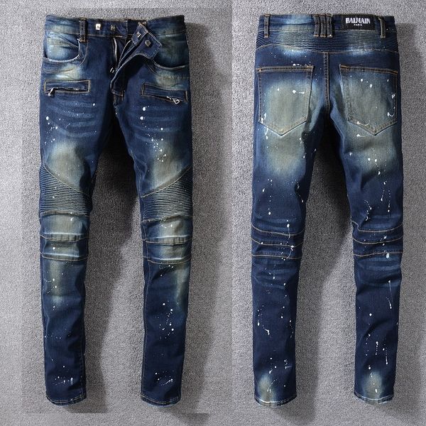 2019 us size 28~40 hip hop punk pants men's motorcycle moto biker denim mens distressed ripped skinny jeans brand designer 1067, Blue
2019 us size 28~40 hip hop punk pants men's motorcycle moto biker denim mens distressed ripped skinny jeans brand designer 1067, Blue