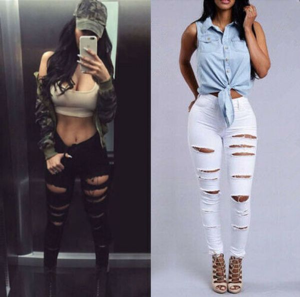 women's skinny ripped holes legging pants high waist stretch slim pencil trousers, Black;white
women's skinny ripped holes legging pants high waist stretch slim pencil trousers, Black;white