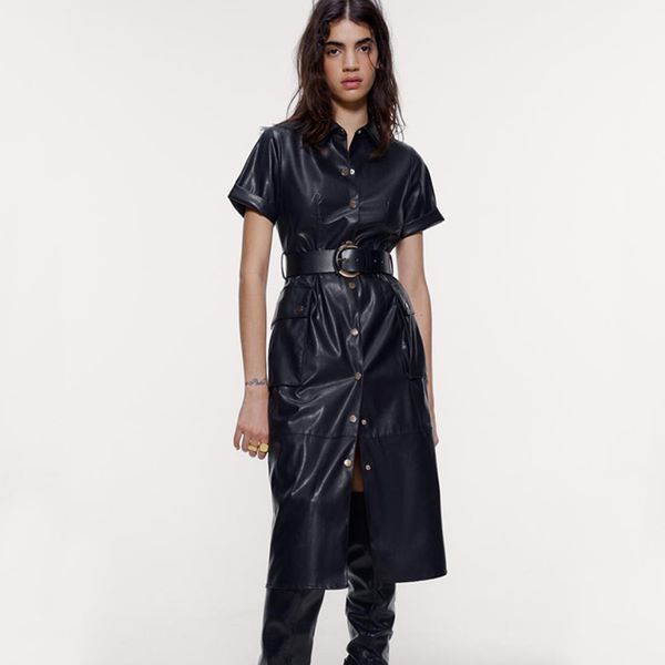 agong turn down collar dresses women fashion pu leather dress women elegant tie belt waist short sleeve dresses female ladies ko, Black;gray
agong turn down collar dresses women fashion pu leather dress women elegant tie belt waist short sleeve dresses female ladies ko, Black;gray