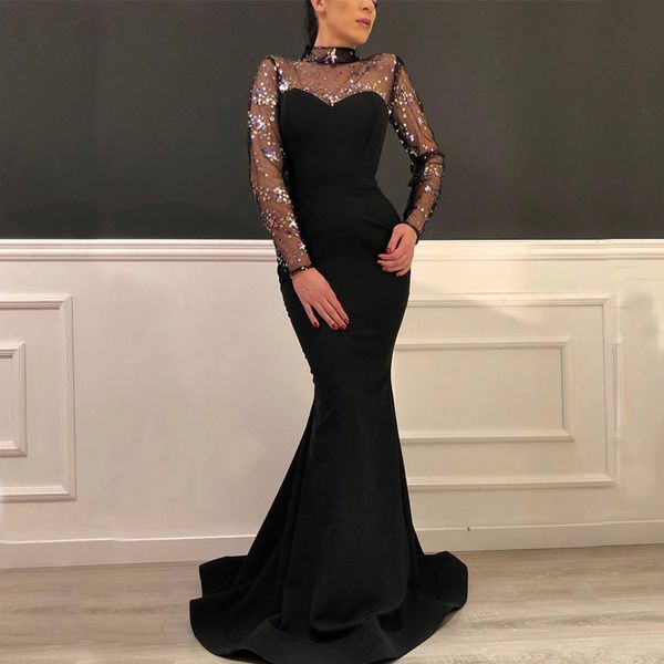 long sleeve evening dress black sheer high neck colorful sequins mermaid formal prom party gowns custom made, Black;red
long sleeve evening dress black sheer high neck colorful sequins mermaid formal prom party gowns custom made, Black;red