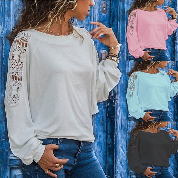 women's autumn size loose solid lace t-shirt lace color long sleeve t-shirt women, White
women's autumn size loose solid lace t-shirt lace color long sleeve t-shirt women, White