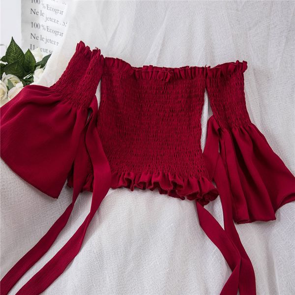 ladies designer blouse woman solid pleated bow blusa slash neck off shoulder short crop blouse summer half sleeve slim 68079, White
ladies designer blouse woman solid pleated bow blusa slash neck off shoulder short crop blouse summer half sleeve slim 68079, White