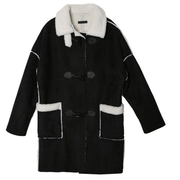 women's down & parkas winter women jacket horn buttons suede lamb fur coats female warm thick long slim stand collar outwear lx320, Black
women's down & parkas winter women jacket horn buttons suede lamb fur coats female warm thick long slim stand collar outwear lx320, Black