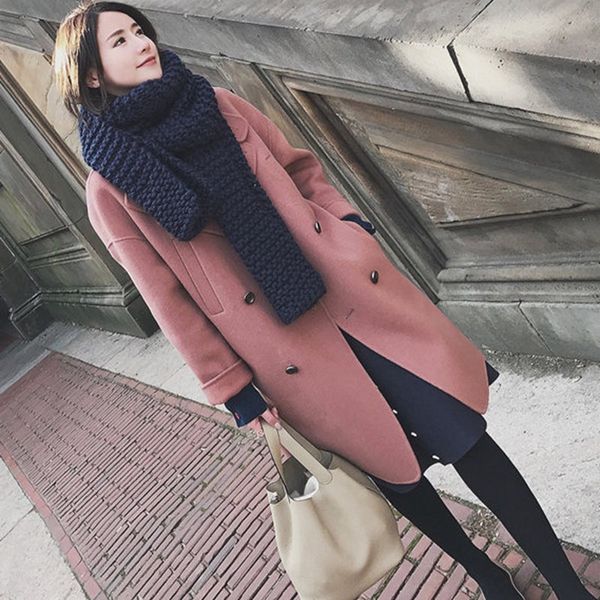 fashion slim long winter fashion wool coats solid double breasted wool blend coat and jacket turn-down collar coat femenino, Black
fashion slim long winter fashion wool coats solid double breasted wool blend coat and jacket turn-down collar coat femenino, Black