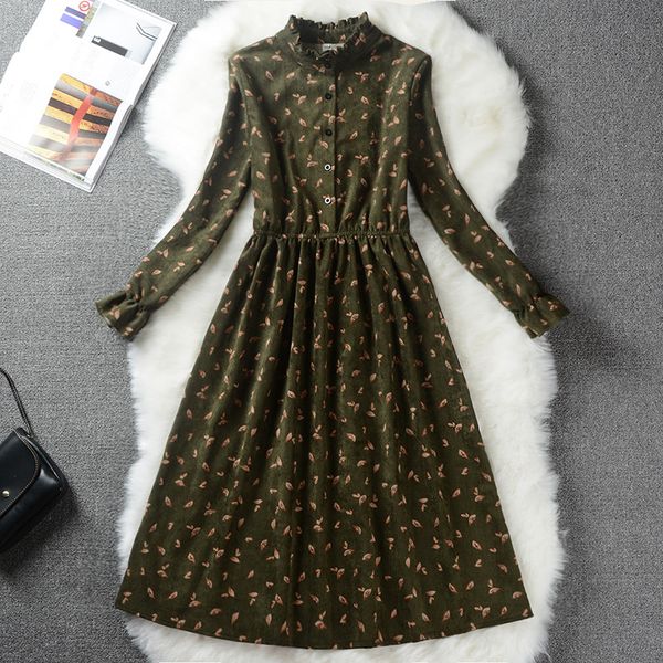 autumn winter women sweet corduroy dress stand collar print long sleeve femininos vestidos mori girl elegant loose-waist dress, Black;gray
autumn winter women sweet corduroy dress stand collar print long sleeve femininos vestidos mori girl elegant loose-waist dress, Black;gray