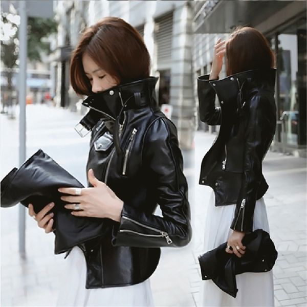 2018 women spring autumn motorcycle faux leather jackets stand collar short pu leather outerwear coat black w1560
2018 women spring autumn motorcycle faux leather jackets stand collar short pu leather outerwear coat black w1560