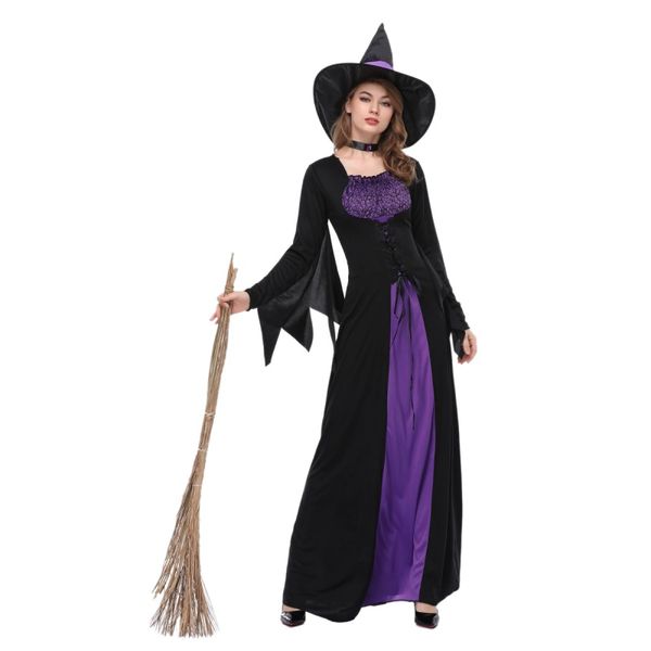 

women black witch evil queen costume halloween carnival party cosplay fancy dress set, Black;red
