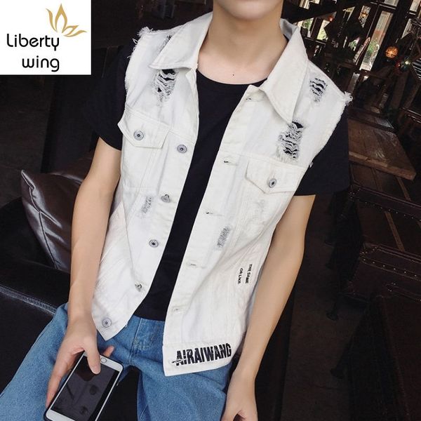 design new spring letter printed mens sleeveless denim vests fashion single breasted hole ripped slim male waistcoats plus size, Black;white
design new spring letter printed mens sleeveless denim vests fashion single breasted hole ripped slim male waistcoats plus size, Black;white