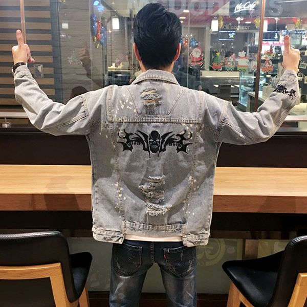 male teenager fashion autumn holes denim jackets skulls wing ripped embroidery slim jean coats men washing blue harajuku outwear, Black;brown
male teenager fashion autumn holes denim jackets skulls wing ripped embroidery slim jean coats men washing blue harajuku outwear, Black;brown