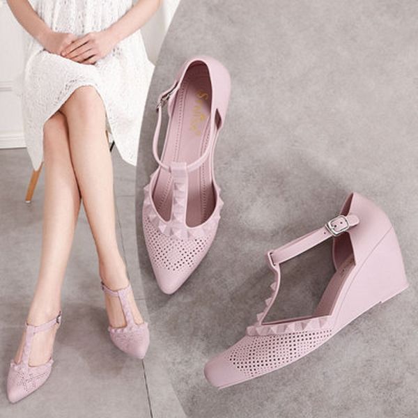 2020 summer new fashion pointed buckle wedge heel high heel trend comfortable jelly beach sandals, Black 
2020 summer new fashion pointed buckle wedge heel high heel trend comfortable jelly beach sandals, Black