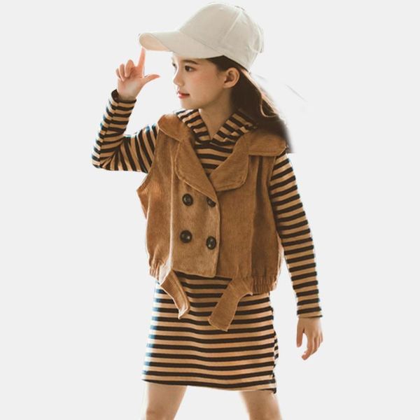 girls clothes corduroy vest + hoodies dress 2pcs suit for girls striped kids clothes fashion spring for 6 8 10 12, White
girls clothes corduroy vest + hoodies dress 2pcs suit for girls striped kids clothes fashion spring for 6 8 10 12, White