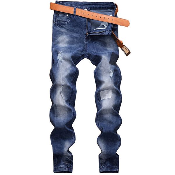 2019 new men's thin slim jeans classic style fashion washed white elastic ripped trousers blue male pants,s501
2019 new men's thin slim jeans classic style fashion washed white elastic ripped trousers blue male pants,s501