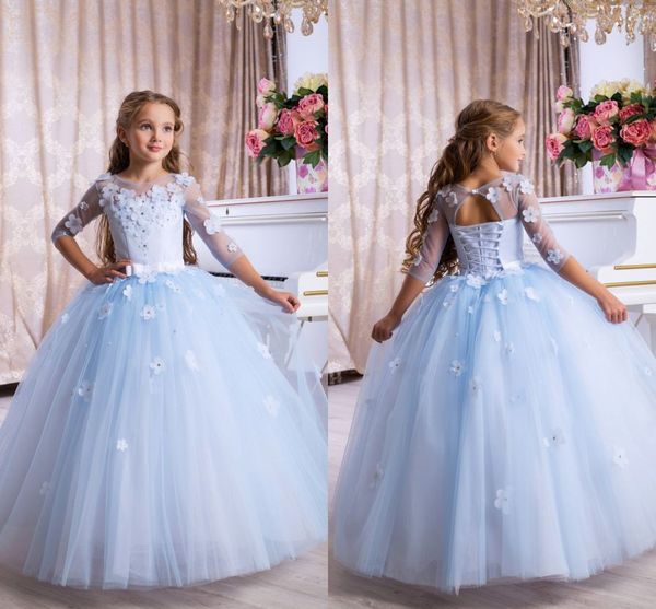 luxury sky blue lace appliqued tiered flower girl dress vintage tulle girl birthday prty pageant gown 3/4 long formal wedding dresses, White;blue
luxury sky blue lace appliqued tiered flower girl dress vintage tulle girl birthday prty pageant gown 3/4 long formal wedding dresses, White;blue
