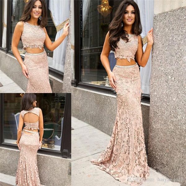 new two pieces blush pink prom dresses jewel neck sleeveless full lace sheath hollow back long formal party dress evening gowns, Black
new two pieces blush pink prom dresses jewel neck sleeveless full lace sheath hollow back long formal party dress evening gowns, Black