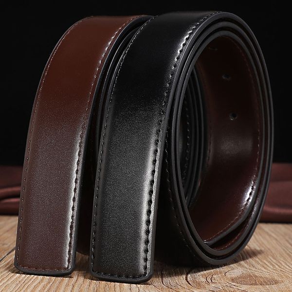 trousers strip without cowhide smooth buckle trousers without head pin buckle belt body men's belt, Black;brown 
trousers strip without cowhide smooth buckle trousers without head pin buckle belt body men's belt, Black;brown