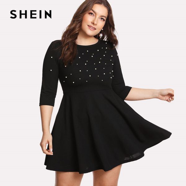 shein black round neck spring dress plus size women pearl beading fit flare large sizes casual long sleeve elegant dress, Black;gray
shein black round neck spring dress plus size women pearl beading fit flare large sizes casual long sleeve elegant dress, Black;gray