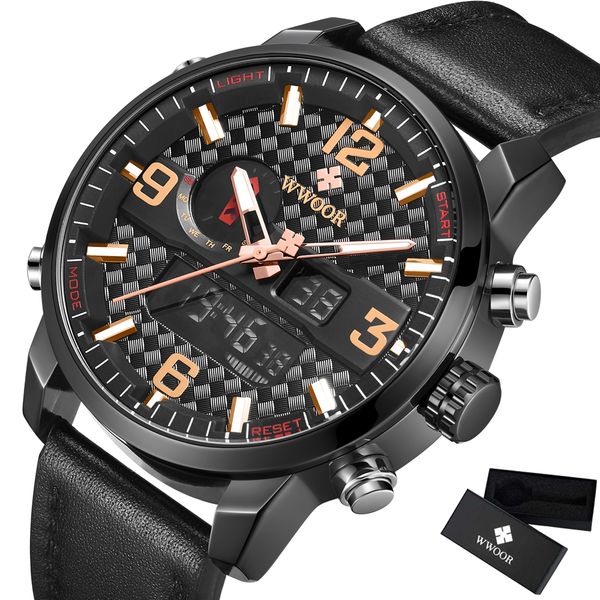 wwoor men's watch leather men quartz watches sports led analog digital male watches reloj hombre 2019, Slivery;brown
wwoor men's watch leather men quartz watches sports led analog digital male watches reloj hombre 2019, Slivery;brown