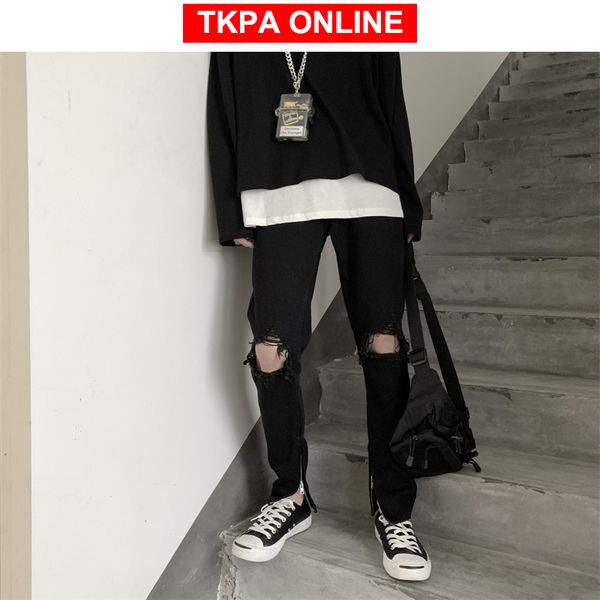 men hip hop black ripped jeans 2020 male korean streetwear skinny denim pants male fashions high waist distressed jeans, Blue
men hip hop black ripped jeans 2020 male korean streetwear skinny denim pants male fashions high waist distressed jeans, Blue