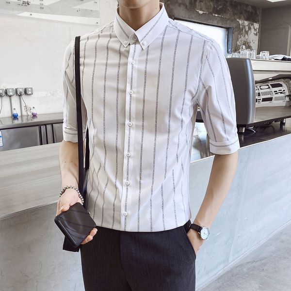 quality men dress shirts casual slim fit half sleeve striped shirt camisa masculina formal business social white shirt, White;black
quality men dress shirts casual slim fit half sleeve striped shirt camisa masculina formal business social white shirt, White;black