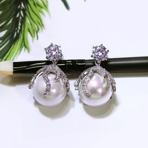 dangle pearl drop earrings for wedding party setting cubic zirconia in platinumand 18k gold plated bridal jewelry, Silver
dangle pearl drop earrings for wedding party setting cubic zirconia in platinumand 18k gold plated bridal jewelry, Silver