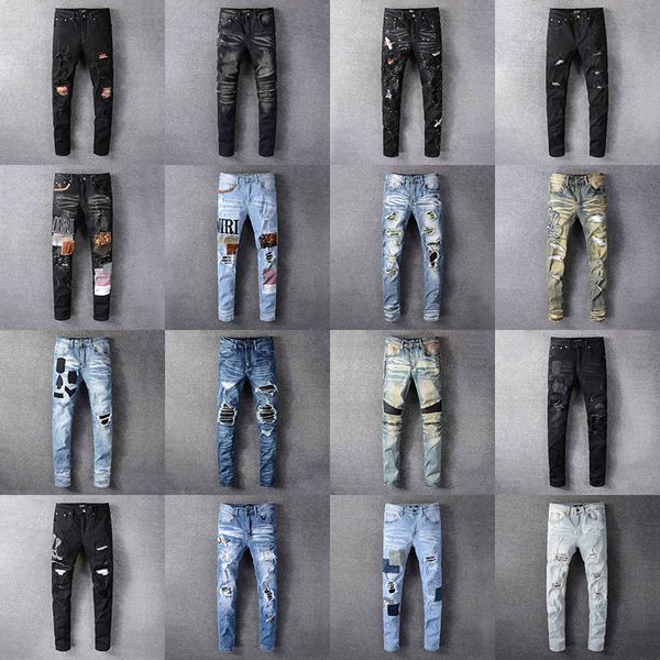 2020 amiri mens distressed ripped biker jeans slim fit motorcycle denim for men fashion designer hip hop man pants good quality clothing, Blue
2020 amiri mens distressed ripped biker jeans slim fit motorcycle denim for men fashion designer hip hop man pants good quality clothing, Blue