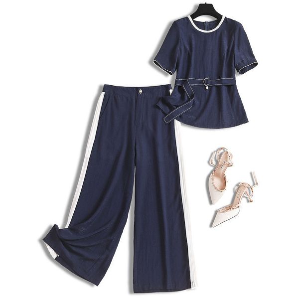 women plus size pant and summer 2020 color block short sleeve sashes blouses and side pleated pants two piece set, White
women plus size pant and summer 2020 color block short sleeve sashes blouses and side pleated pants two piece set, White
