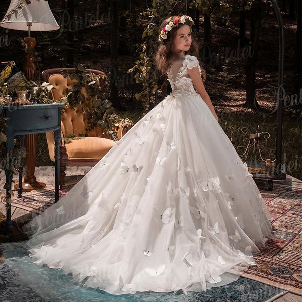 cute pure white flower girls dresses 3d lace applique sheer back pageant dress custom made communion gowns, White;red
cute pure white flower girls dresses 3d lace applique sheer back pageant dress custom made communion gowns, White;red