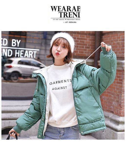 2019 winter new down jacket cotton padded slim hooded women's bread cloth, Black