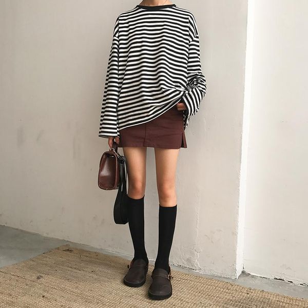 cotton new vintage fashion basic loose casual striped all match simple long sleeve female t-shirts fashion women o-neck quality, White
cotton new vintage fashion basic loose casual striped all match simple long sleeve female t-shirts fashion women o-neck quality, White