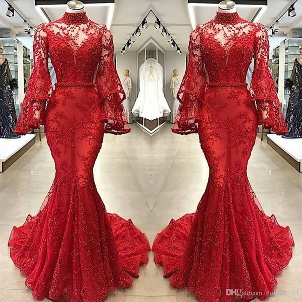 aso ebi arabic 2020 sparky mermaid evening dresses lace pearls high neck long sleeve prom dresses vintage formal party pageant gowns, Black;red
aso ebi arabic 2020 sparky mermaid evening dresses lace pearls high neck long sleeve prom dresses vintage formal party pageant gowns, Black;red