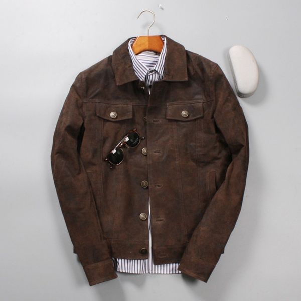 autumn single breasted vintage pigskin genuine leather jacket men turn-down collar pockets slim fashion male real leather jacket, Black
autumn single breasted vintage pigskin genuine leather jacket men turn-down collar pockets slim fashion male real leather jacket, Black