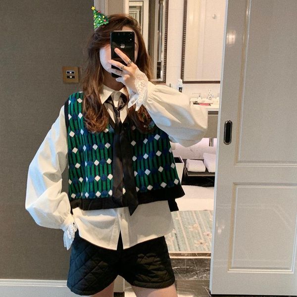 women knitted sweater vest spring 2020 korean style vintage argyle plaid pullover sleeveless waistcoat green gilet pull t451, Black;white
women knitted sweater vest spring 2020 korean style vintage argyle plaid pullover sleeveless waistcoat green gilet pull t451, Black;white