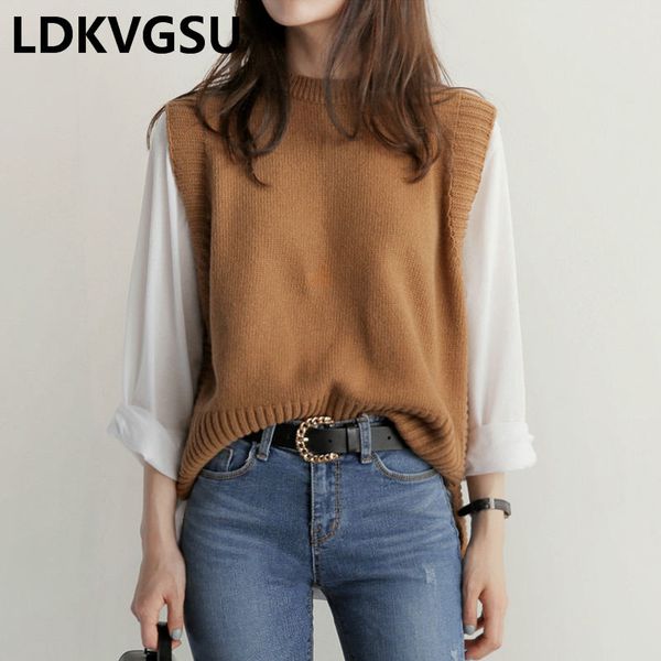 korean new large size loose sweater vest women's round neck solid color sleeveless short knit sweater 2019 spring autumn is1660, White;black
korean new large size loose sweater vest women's round neck solid color sleeveless short knit sweater 2019 spring autumn is1660, White;black