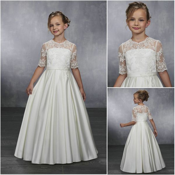 2019 wholesale charming lace bodice flower girl gowns illusion jewel neck half sleeve buttons back satin girls party gowns mb9039, White;blue
2019 wholesale charming lace bodice flower girl gowns illusion jewel neck half sleeve buttons back satin girls party gowns mb9039, White;blue