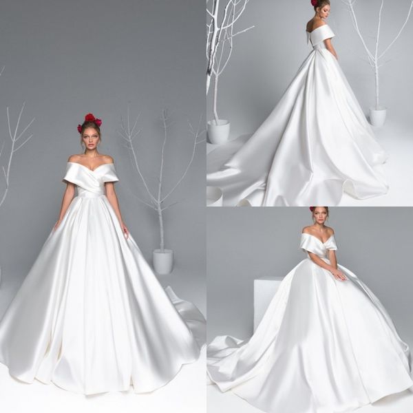 eva lendel satin wedding dresses abiti da sposa off the shoulder bridal gown a line country short sleeve wedding dress, White
eva lendel satin wedding dresses abiti da sposa off the shoulder bridal gown a line country short sleeve wedding dress, White