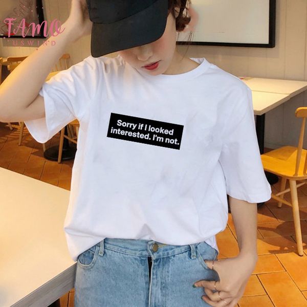 sorry if i look interested im not quotes funny tee women tumblr grunge fashion white tee summer street style wear fh90 
sorry if i look interested im not quotes funny tee women tumblr grunge fashion white tee summer street style wear fh90