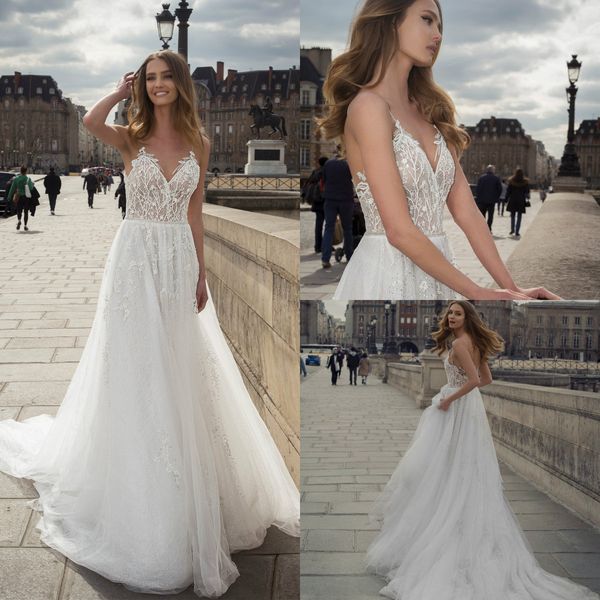 2019 bohemian wedding dresses spaghetti glitter a line lace appliqued boho wedding dress beads sweep train plus size summer bridal gowns, White
2019 bohemian wedding dresses spaghetti glitter a line lace appliqued boho wedding dress beads sweep train plus size summer bridal gowns, White