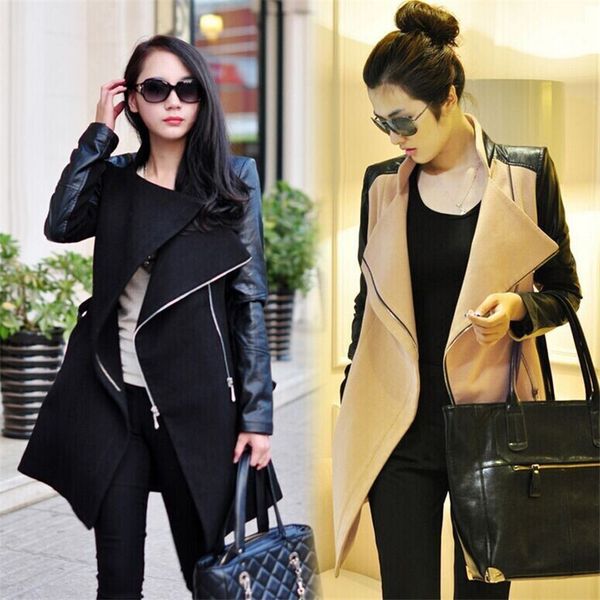 fast shipping winter fall fashion women coat patchwork long wool pu leather sleeve jacket coat windbreaker, Black
fast shipping winter fall fashion women coat patchwork long wool pu leather sleeve jacket coat windbreaker, Black