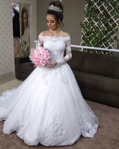 2019 vintage lace wedding dresses long illusion sleeves off shoulder applique sweep train wedding dress bridal gowns vestidos de novia, White
2019 vintage lace wedding dresses long illusion sleeves off shoulder applique sweep train wedding dress bridal gowns vestidos de novia, White
