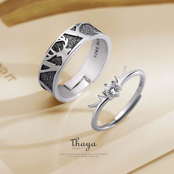 thaya silver 925 jewelry 3d texture rings black little deer crown couple sterling silver rings for women engagement gift, Golden;silver 
thaya silver 925 jewelry 3d texture rings black little deer crown couple sterling silver rings for women engagement gift, Golden;silver