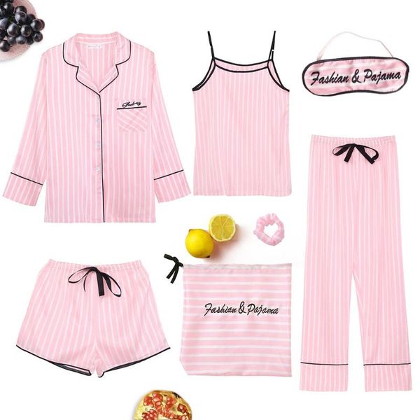 spring summer 7 pcs set silk elegant 2020 women pajamas print shorts long sleeve elastic waist pants full lounge sleepwear, Black;red
spring summer 7 pcs set silk elegant 2020 women pajamas print shorts long sleeve elastic waist pants full lounge sleepwear, Black;red