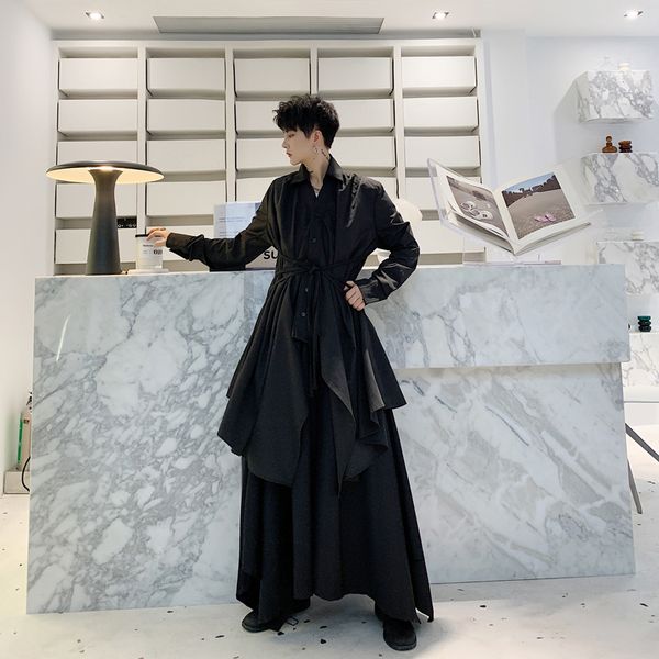 japanese tide men's neutral long section knee thin shirts men's personality irregular shirt stage costume, White;black
japanese tide men's neutral long section knee thin shirts men's personality irregular shirt stage costume, White;black